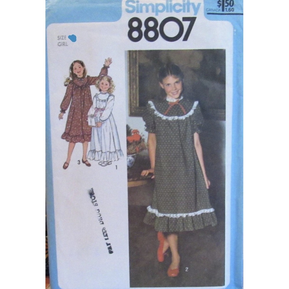 Vintage 70s Simplicity 8807 Girls Sz 7 & 8 Dress & Maxi Gown Pattern Cut & Comp